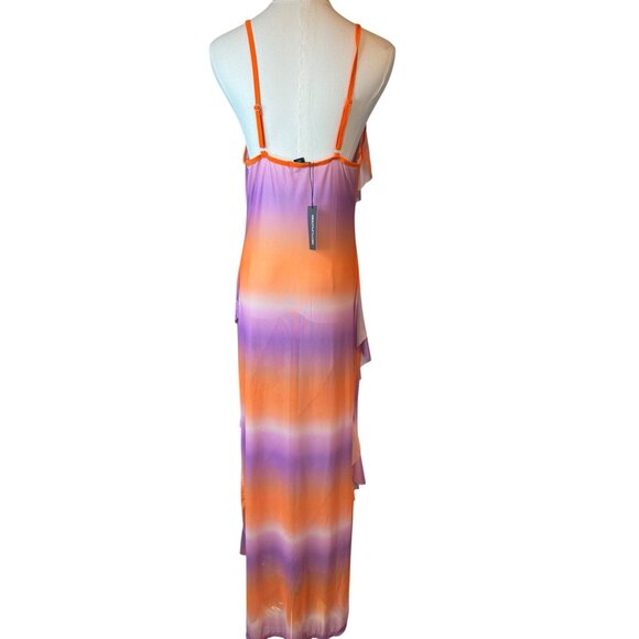 2/$30 NWT PrettyLittleThing 8 Gradient Ruffle Maxi Dress Adjustable Straps - Picture 3 of 16